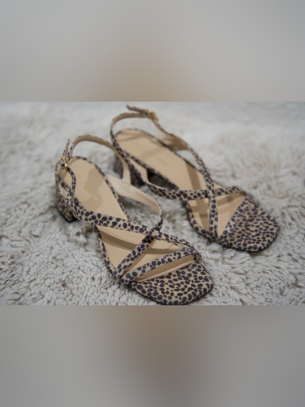 Stuart Weitzman Leopard Print Strappy Block Heel Sandals - Beige/Black